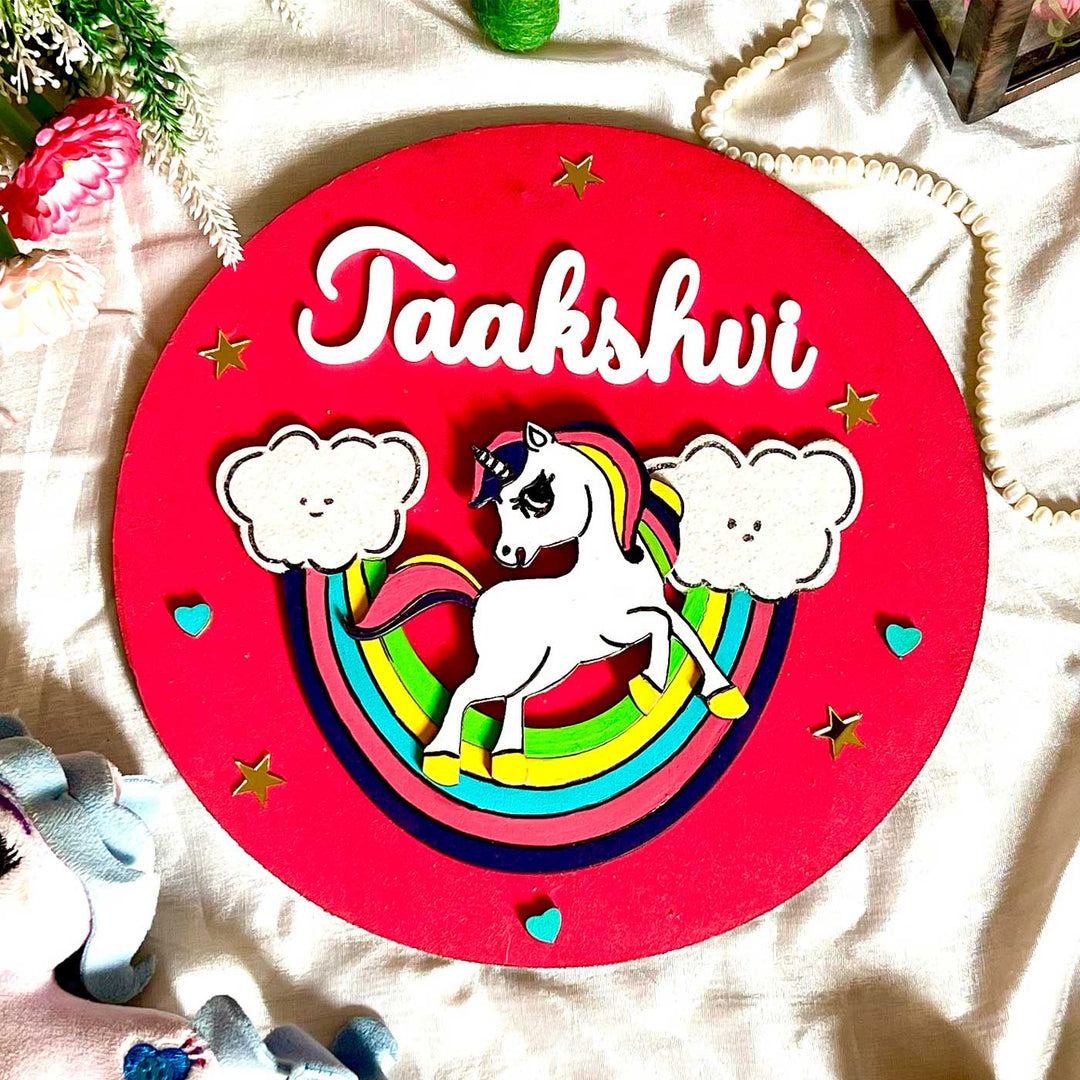 Personalized Hand Painted Unicorn Mdf Wood Kids Name Plate - Name Personalization Example Front View