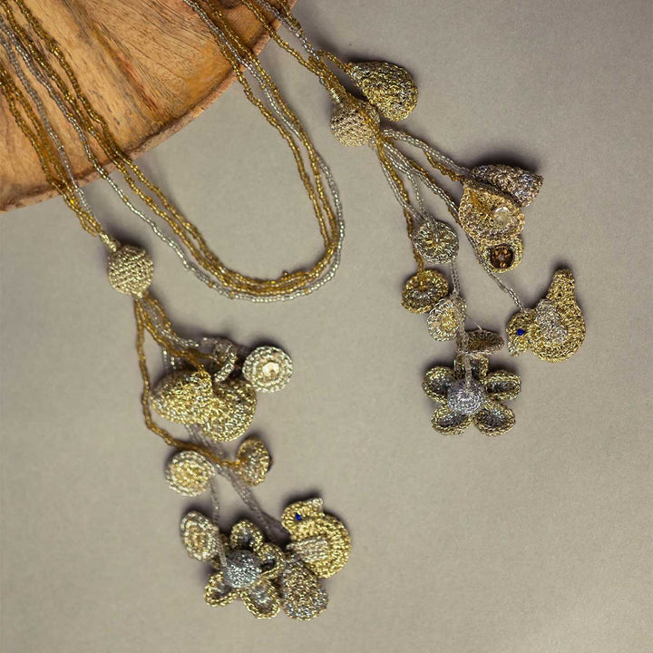 Handmade Crochet Shimmer Ornate Tassels Wrap Around Necklace