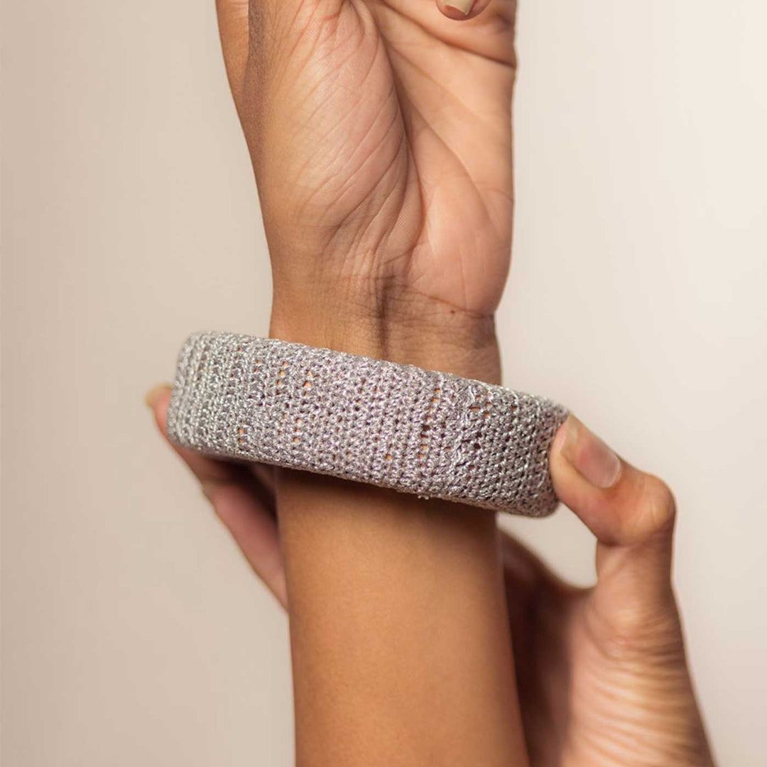 Handmade Crochet Rangat Silver Zari Chunky Bangle