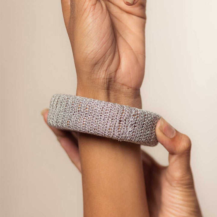 Handmade Crochet Rangat Silver Zari Chunky Bangle