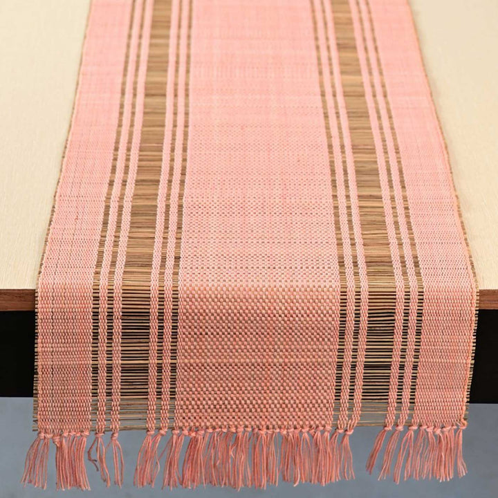 Hand Woven Double Striped Madhurkati Peach Table Runner