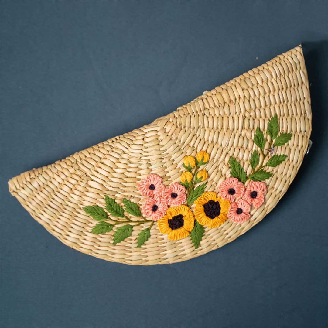 Handmade Floral Embroidered Water Reed Purse