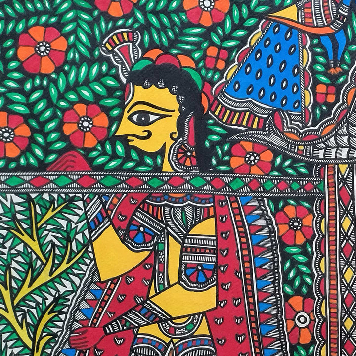 22 x 30 Inch | Floral Frame of Love | Original Hand Painted Madhubani Painting | Natural Pigments On Paper