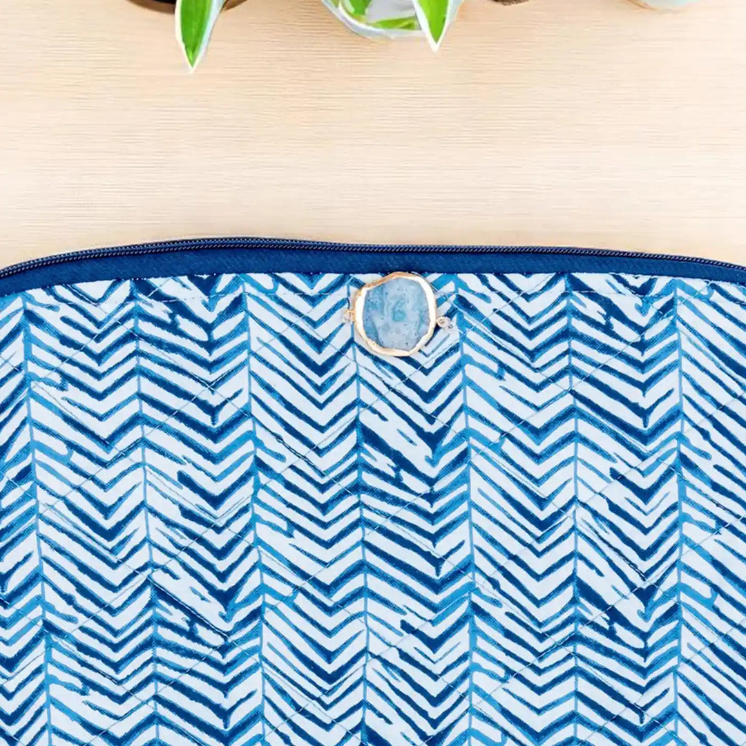Blue Zebra Cotton Ecofriendly iPad Sleeve With Agate Accent | 12 x 9 inch