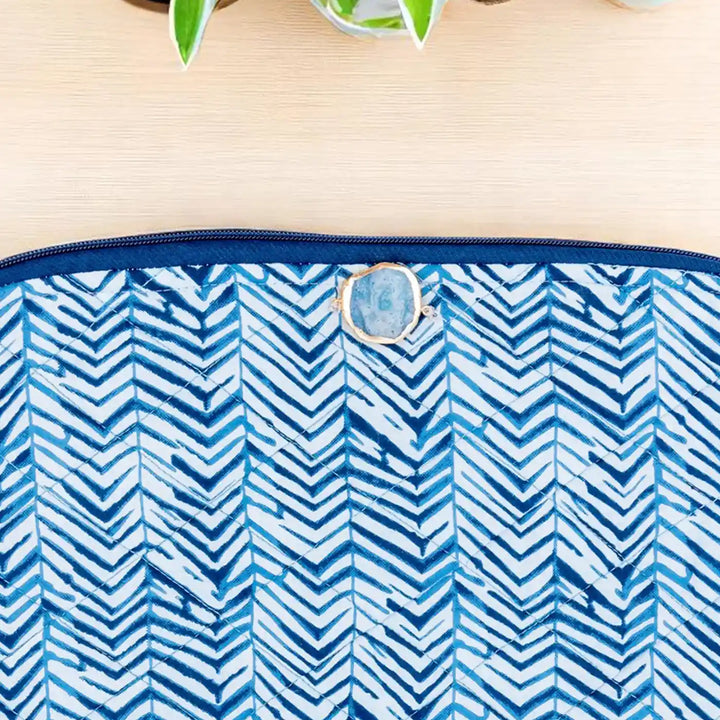 Blue Zebra Cotton Ecofriendly iPad Sleeve With Agate Accent | 12 x 9 inch
