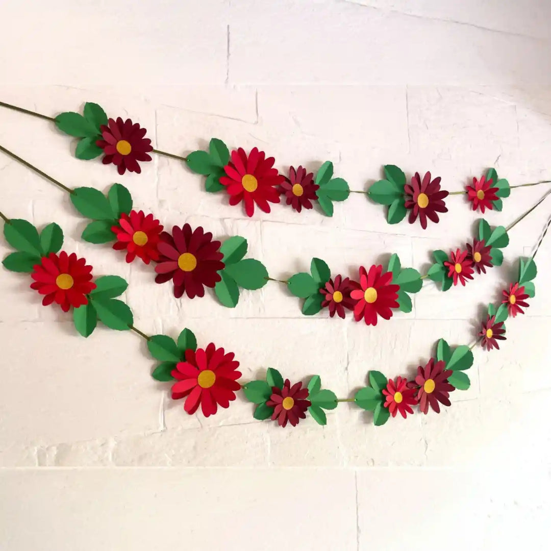 Eco-Friendly Daisy Flower And Leaves Design Paper Bunting