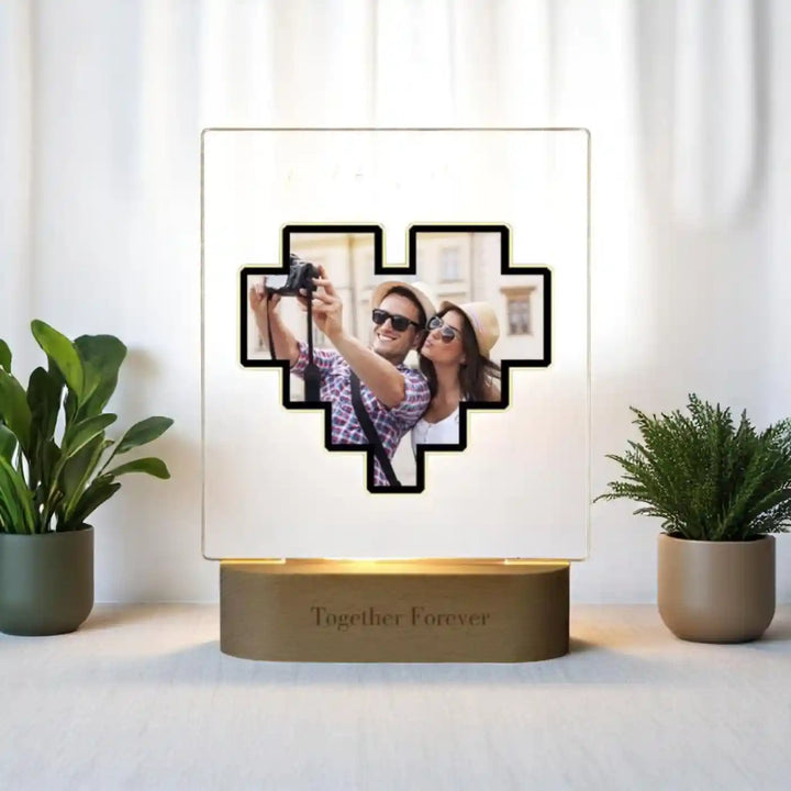 Photo Personalized Printed Heart Frame Acrylic Table Lamp