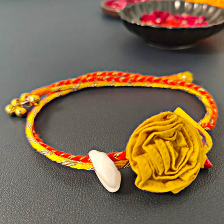 Handmade Yellow Chidiya Rakhi With Roli Chawal