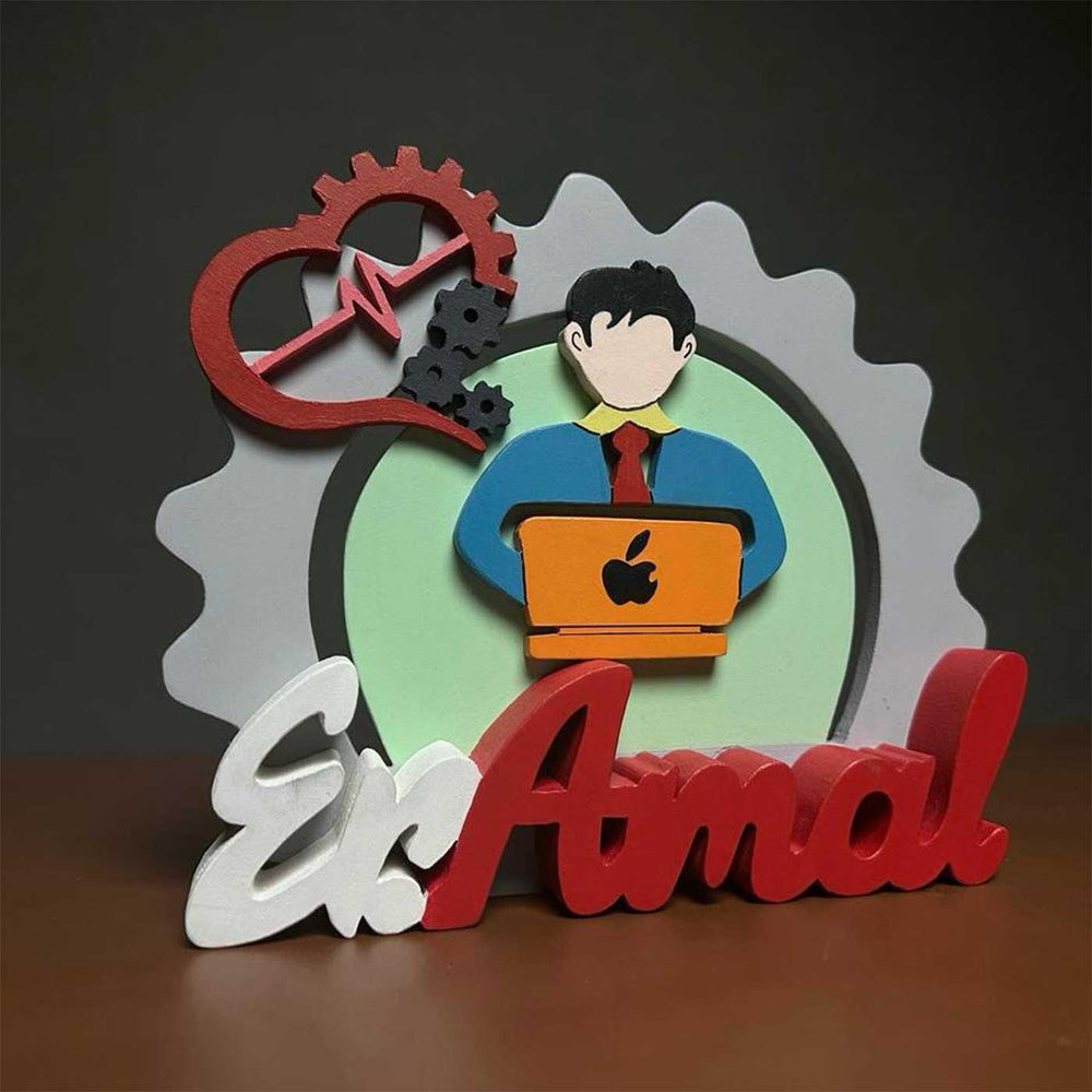 Personalized Pink Software Engineer Mdf Wood Desk Name Plate - Front View on Flat Surface