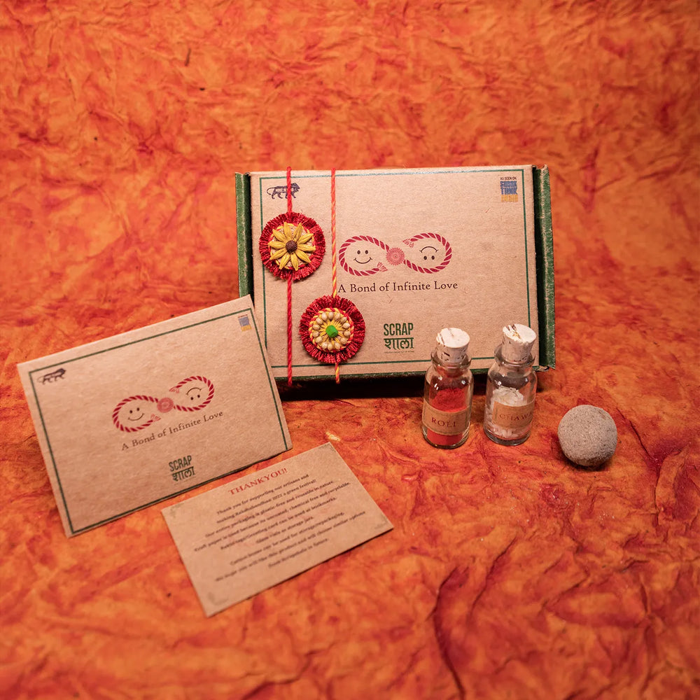 Akkad Bakkad Plantable Handmade Cork Sibling Rakhi Hamper With Roli Chawal - Rakhi gift set packaging display