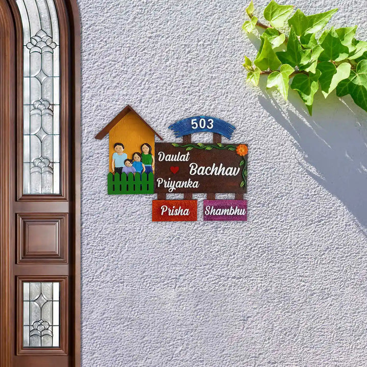 Personalized Hand-Painted Family Mural Wooden Name Plate