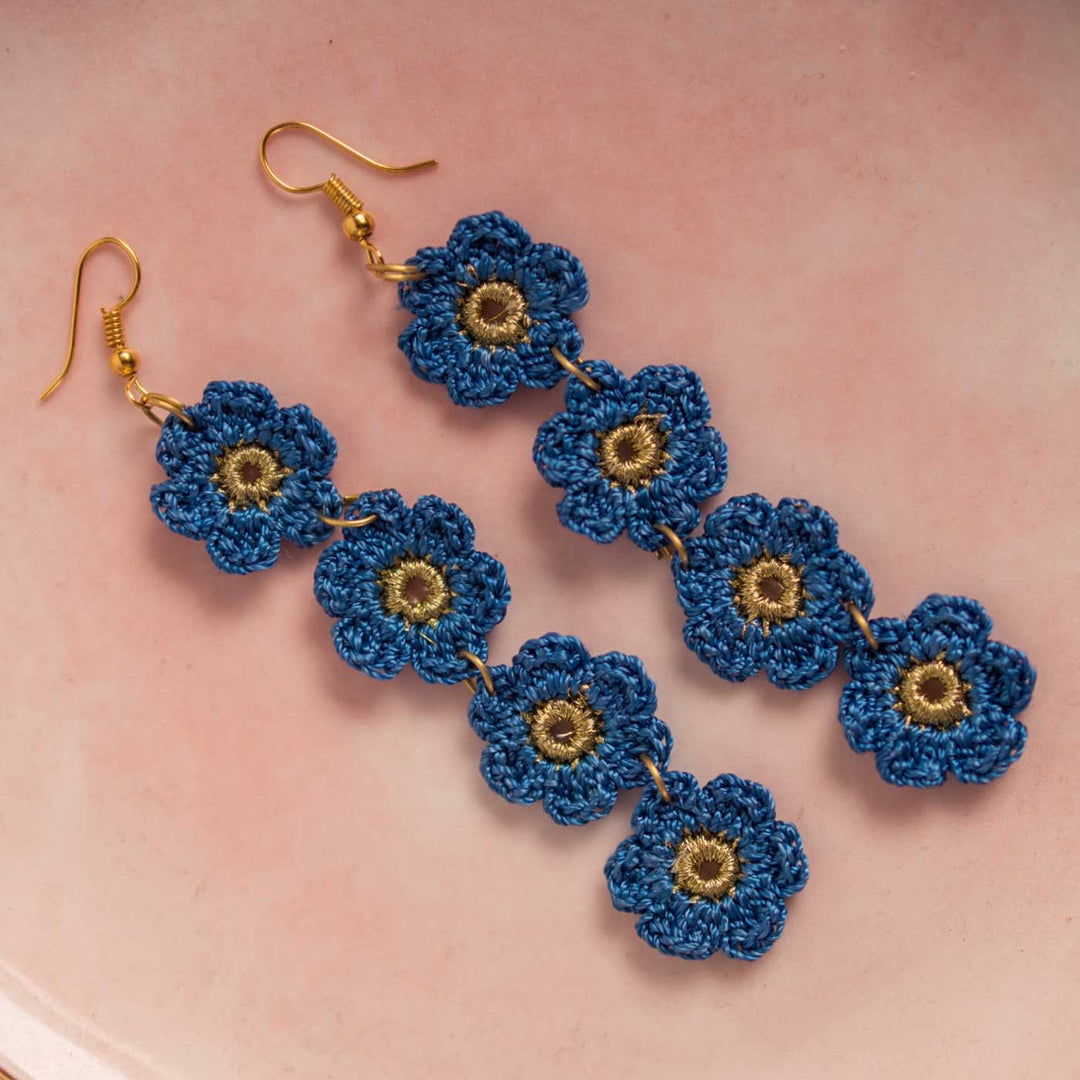 Handmade Crochet Blue Daisies Earrings
