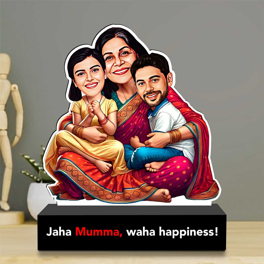 Photo Personalized "Jaha Mumma, Waha Happiness!" MDF Wood Caricature Cutout For Mothers