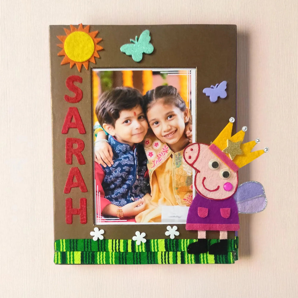Photo Personalized Peppa Pig Theme Felt Rakhi Hamper With Roli Chawal Includes 1 Photo Frame 1 Rakhi - Close-up of Frame Decoration
