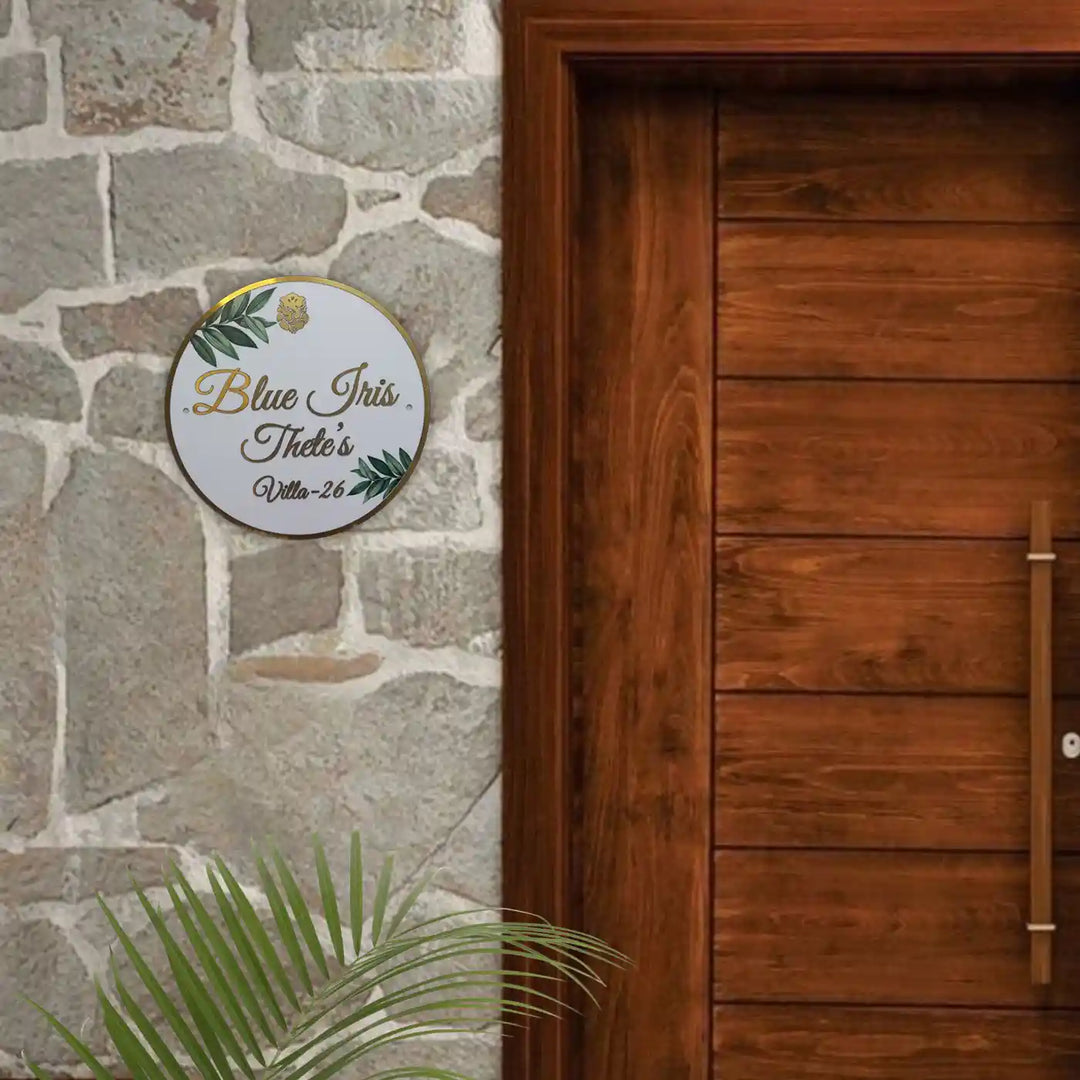 Personalized Handmade Circular Leaf Acrylic Name Plate