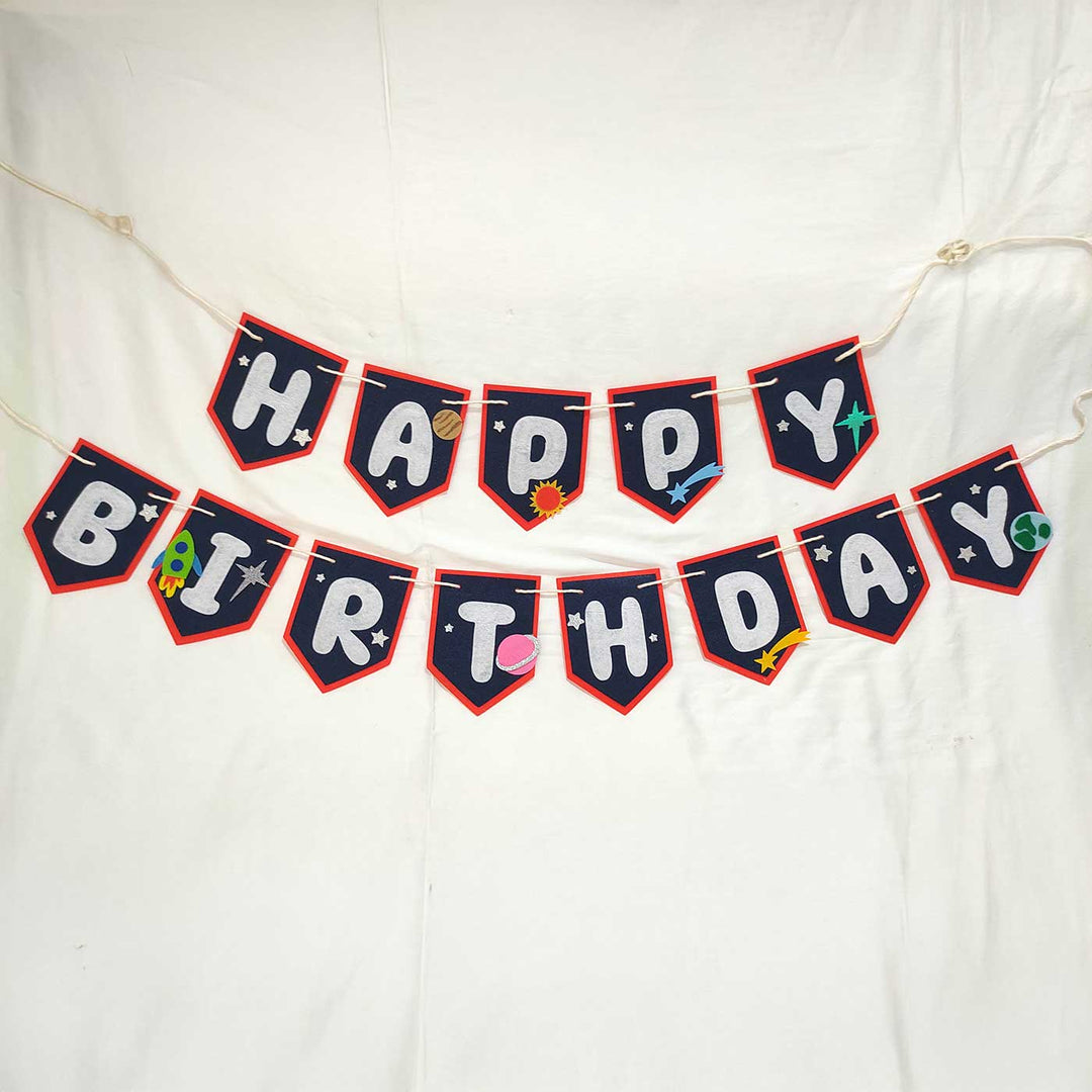 Handmade Space Theme Blue Felt Happy Birthday Banner