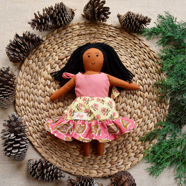 Nilah's (Younger Sister) Malar In Half Saree | Soft Hand-Stitched Sustainable Indian Play Doll