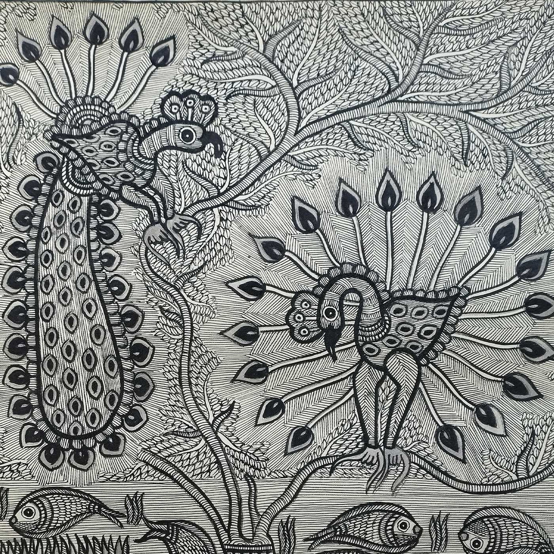 22 x 30 Inch | Harmony of the Forest and Water | Original Hand Painted Madhubani Painting | Natural Pigments On Paper