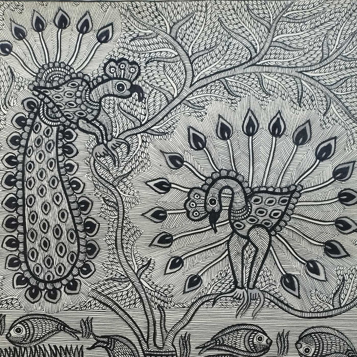 22 x 30 Inch | Harmony of the Forest and Water | Original Hand Painted Madhubani Painting | Natural Pigments On Paper