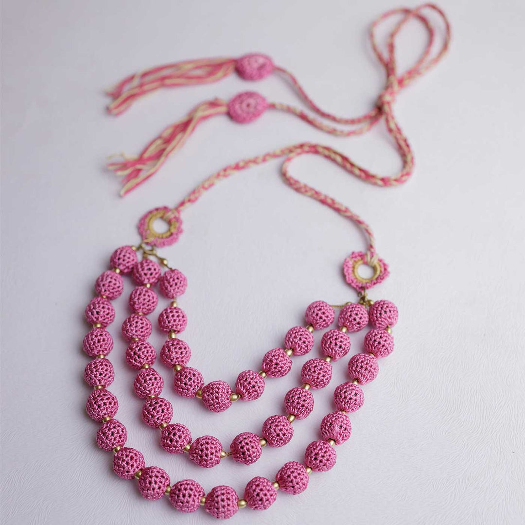 Handmade Crochet Pink Roop Necklace