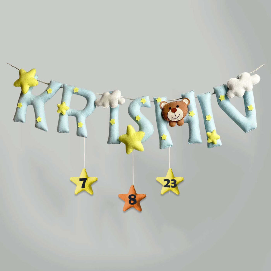 Personalized Felt Kids Teddy Themed Bunting 1 - Hanging Nursery Name and Date Banner