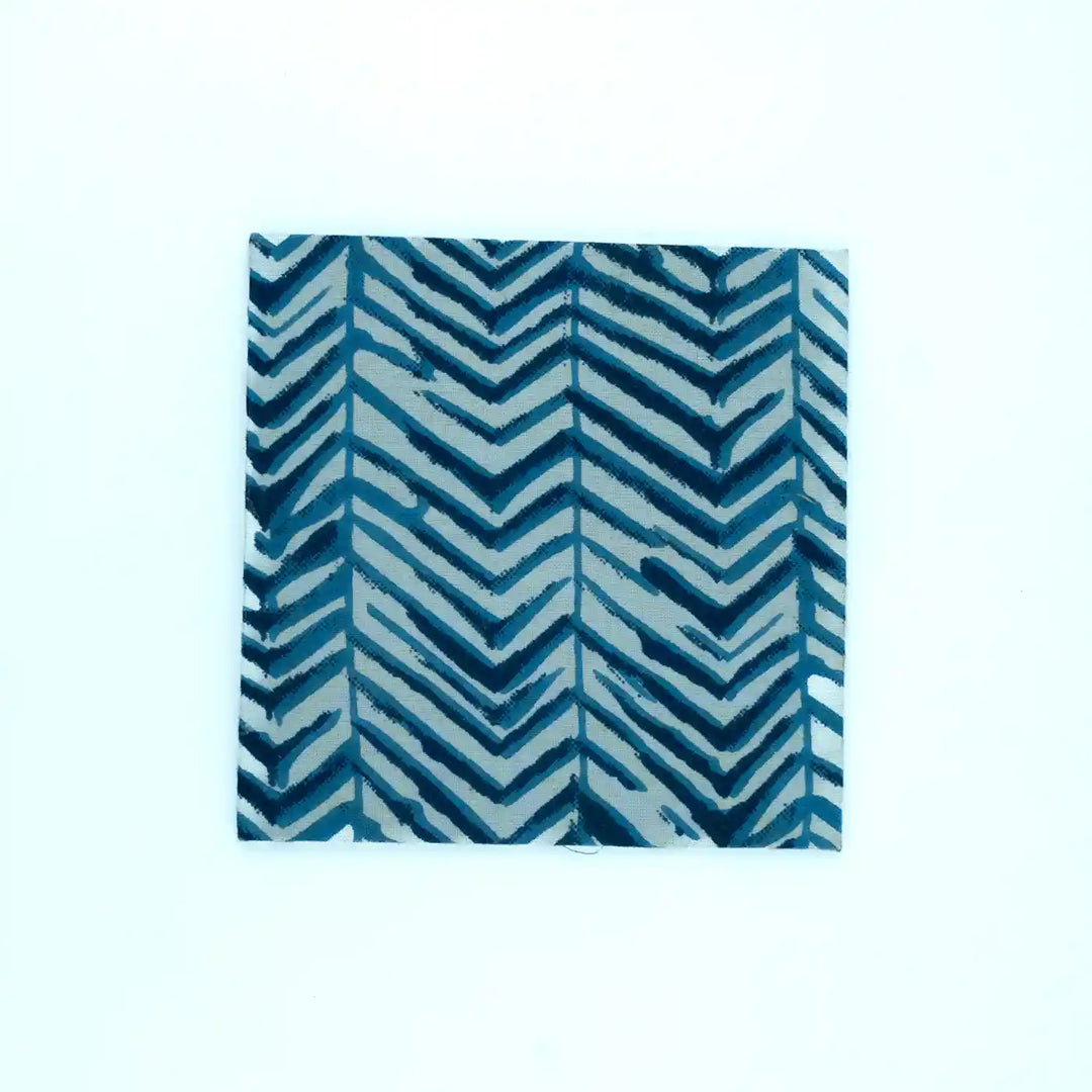Blue Cotton Fabric Coated MDF Ecofriendly Chic Square Coaster Set  | Set of 4