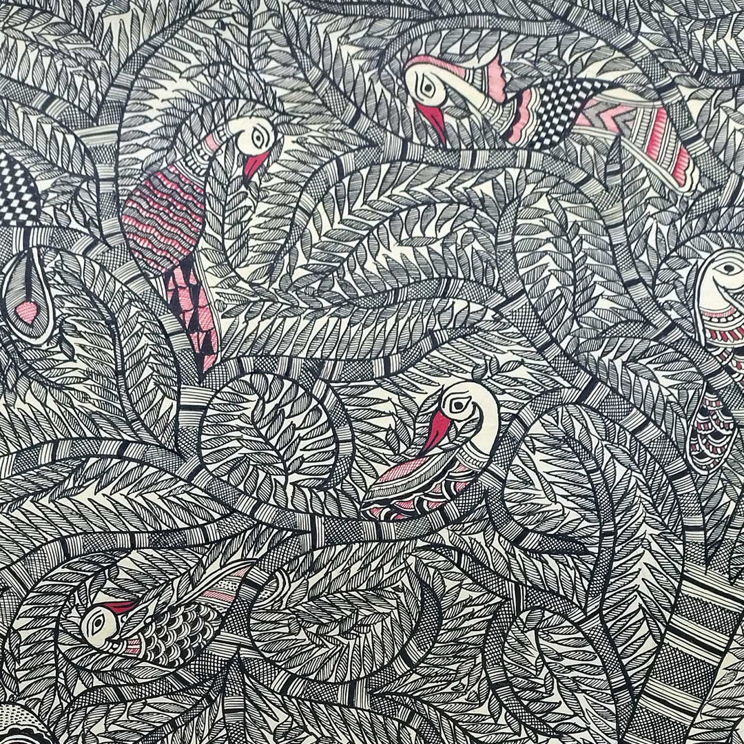 22 x 30 Inch | Elephant Grace in Black & Red | Original Hand Painted Madhubani Painting | Natural Pigments On Paper