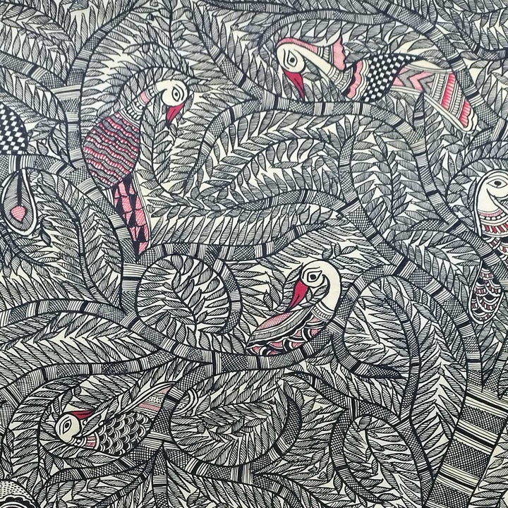 22 x 30 Inch | Elephant Grace in Black & Red | Original Hand Painted Madhubani Painting | Natural Pigments On Paper