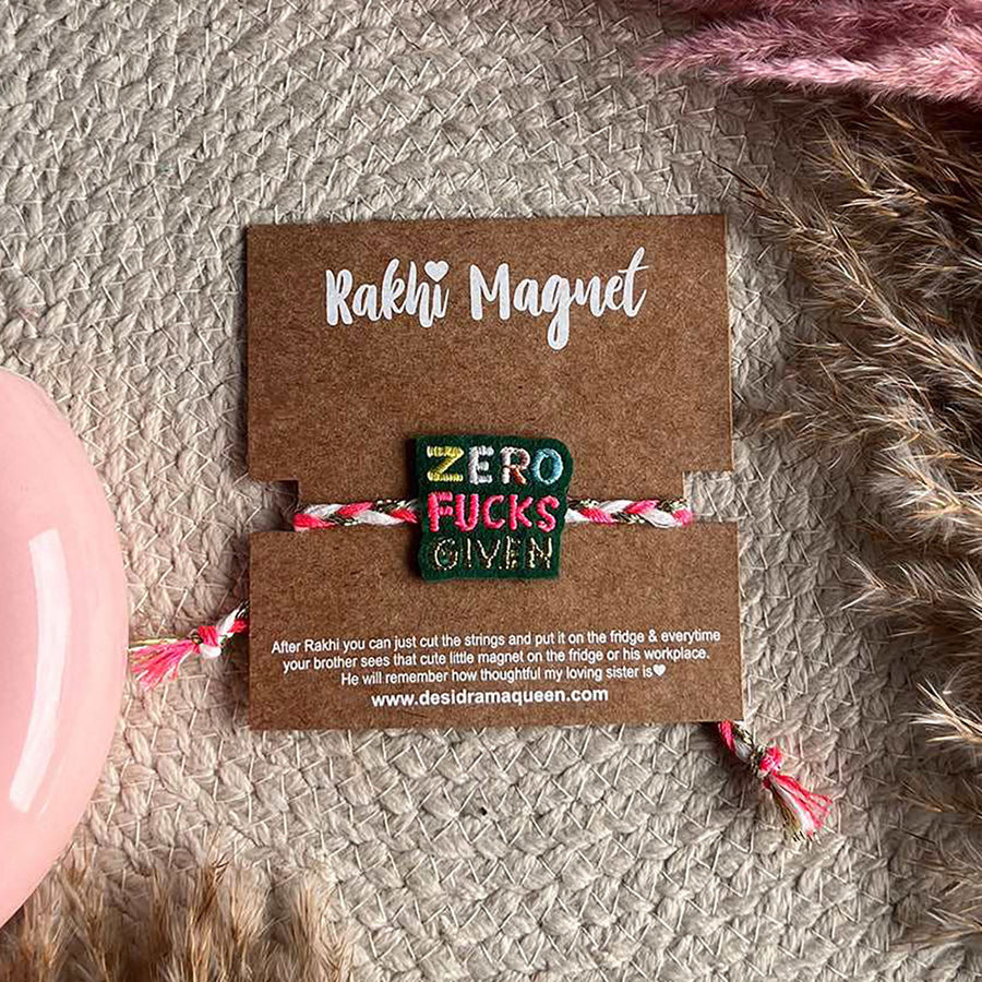 Handmade Zero Fucks Given Felt Rakhi For Brother - On Card Packaging Display