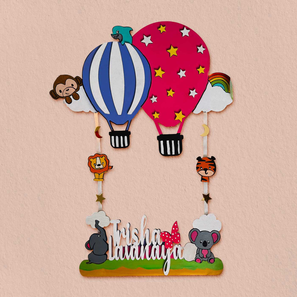 Personalized Handmade Jungle Theme Mdf Wood Name Plate - Front View with Name Personalization