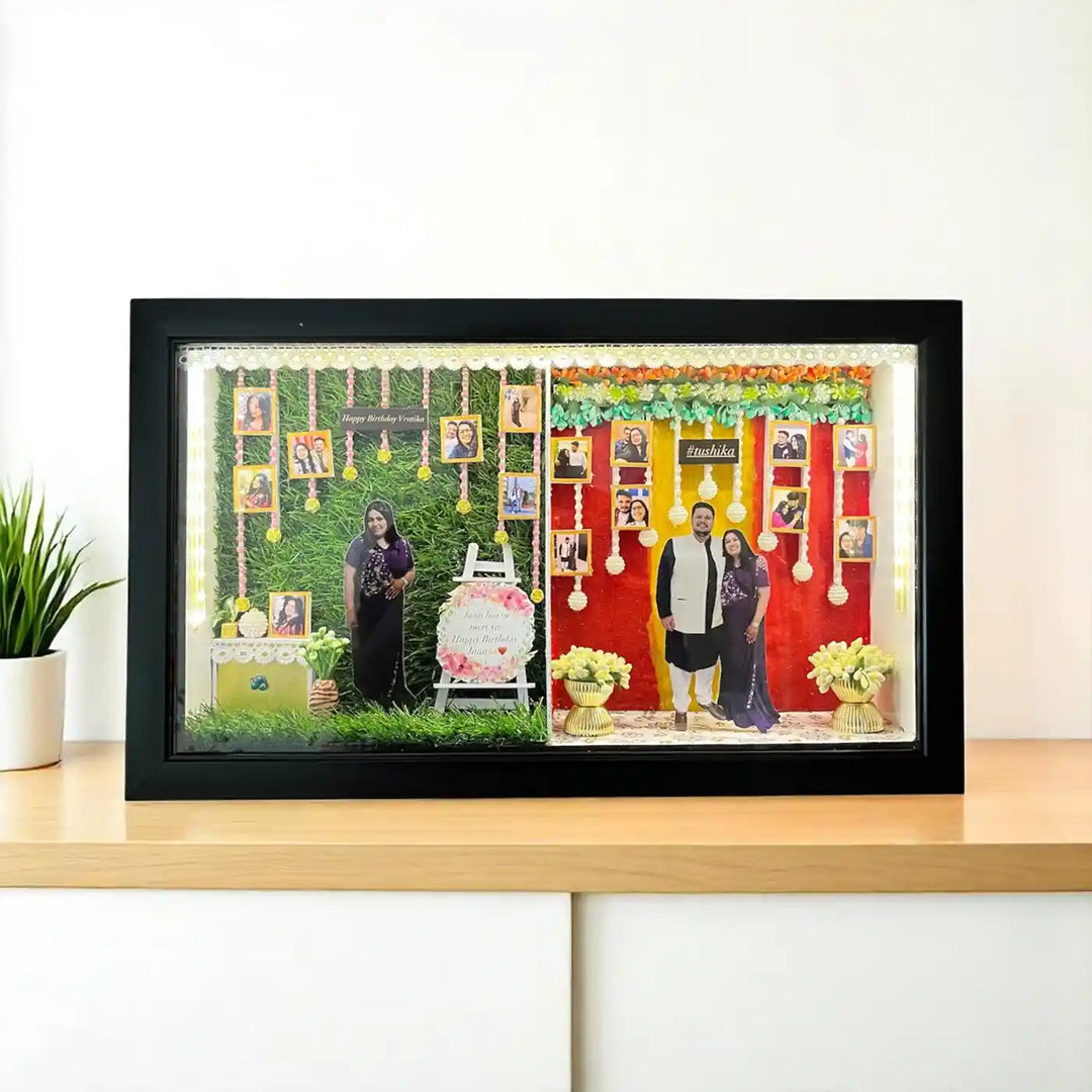 Photo Personalized Handmade Two Partition Design Birthday MDF Wood Decorative Plaque With Lights