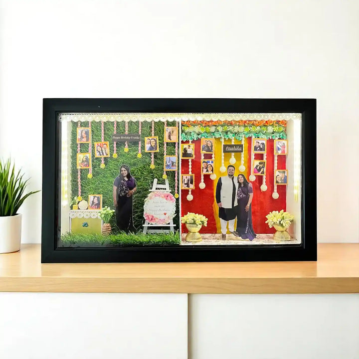 Photo Personalized Handmade Two Partition Design Birthday MDF Wood Decorative Plaque With Lights