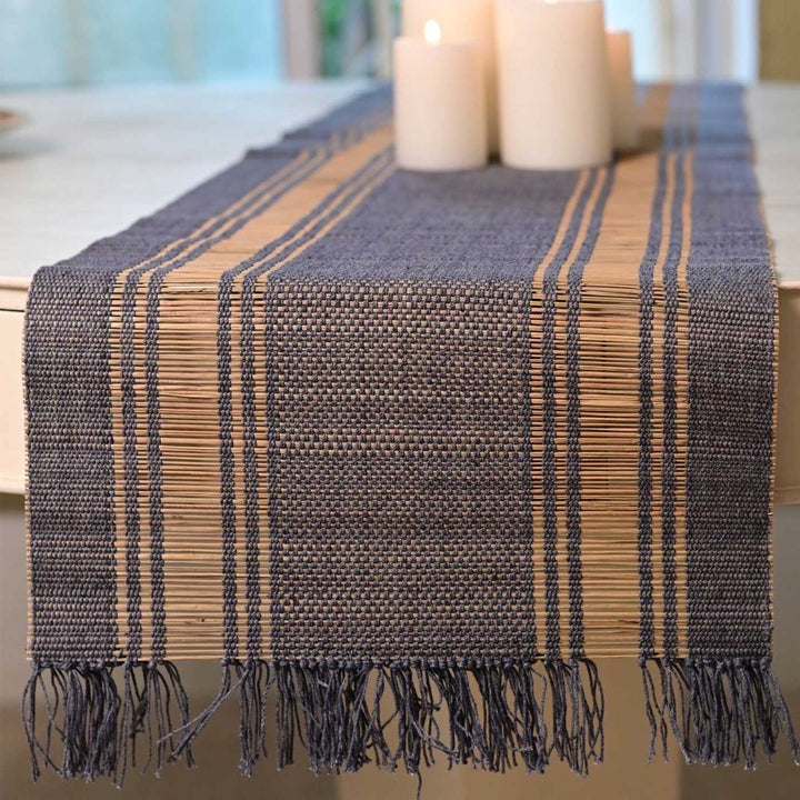 Hand Woven Double Striped Blue Madhurkati Table Runner & Table Mat