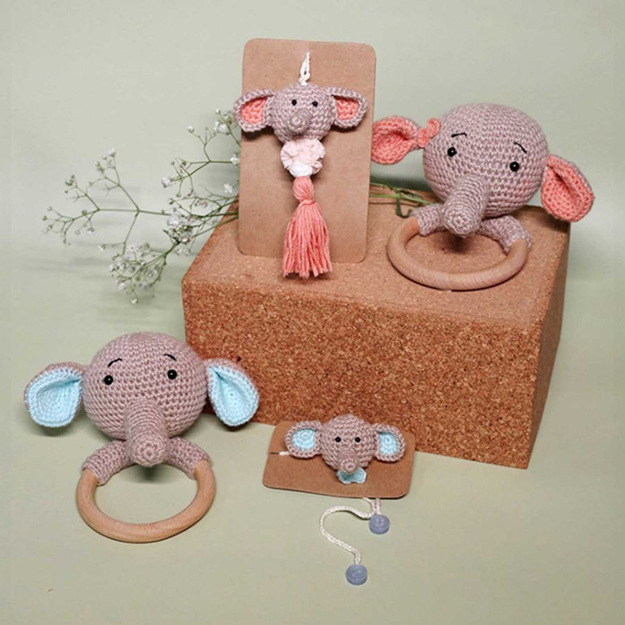 Handmade Crochet Dumbo Kids Rakhi With Roli Chawal - Mixed Product Grouping View