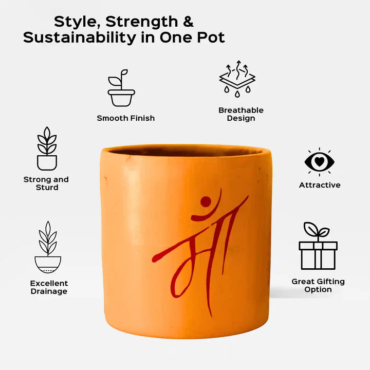 Customized Hand-Painted Maa Theme Terracotta Planter