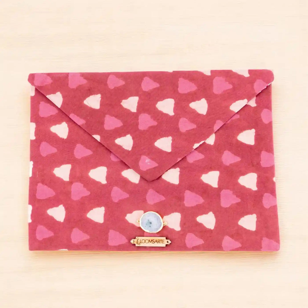 Red Bagru Cotton Ecofriendly iPad Envelope Sleeve With Agate | 12 x 9 inch