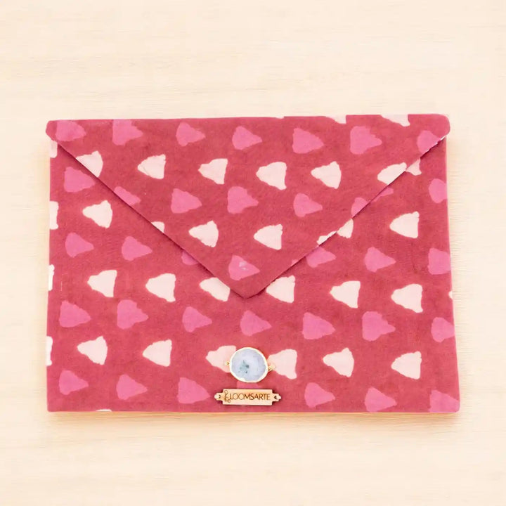 Red Bagru Cotton Ecofriendly iPad Envelope Sleeve With Agate | 12 x 9 inch