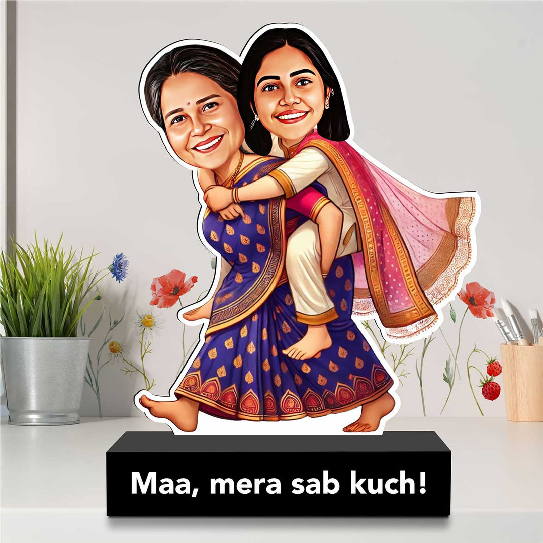 Photo Personalized Maa & Me Theme MDF Wood Caricature Cutout For Mothers