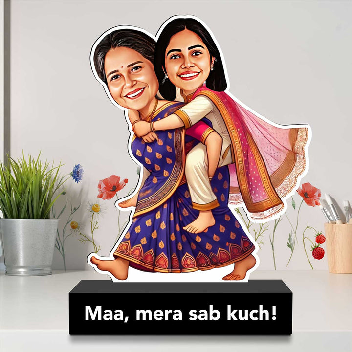 Photo Personalized Maa & Me Theme MDF Wood Caricature Cutout For Mothers
