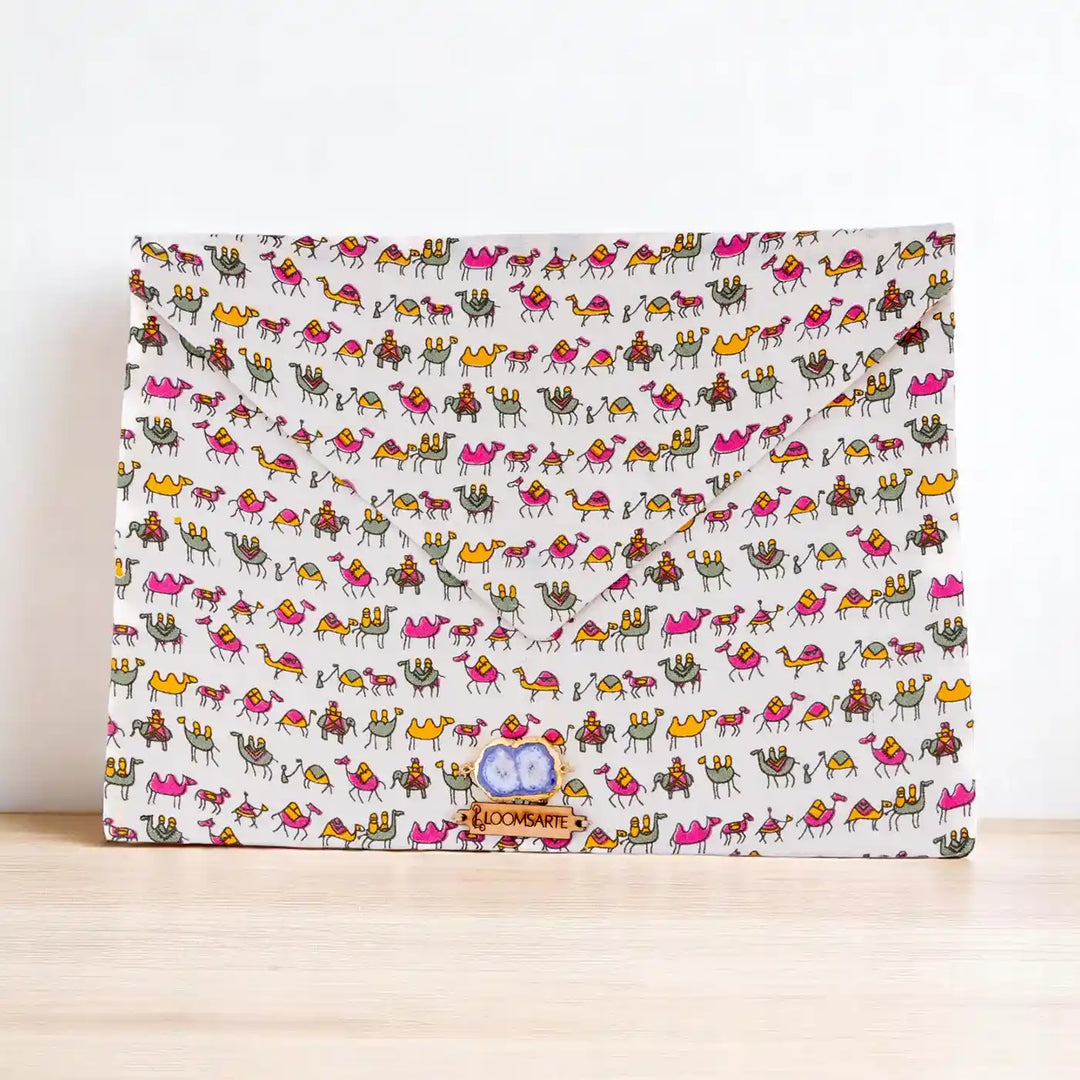 Zoo Print Cotton Ecofriendly iPad Envelope Sleeve With Agate| 12 x 9 inch