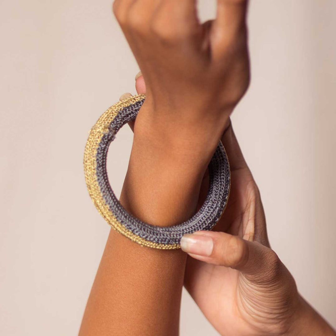 Handmade Crochet Rangat Grey And Gold Zari Bangle