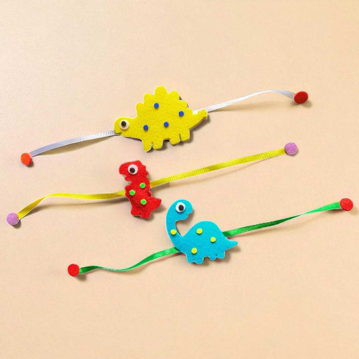 Handmade Dinosaur Theme Felt Rakhi Set Of 3 - Single View of Three Rakhis