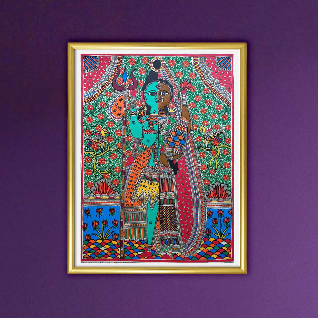 22 x 30 Inch | Half Shiva, Half Shakti | Original Hand Painted Madhubani Painting | Natural Pigments On Paper