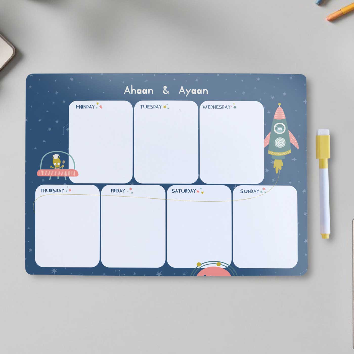 Buy Personalized Space Explorer Theme Wooden Meal Planner Online On Zwende