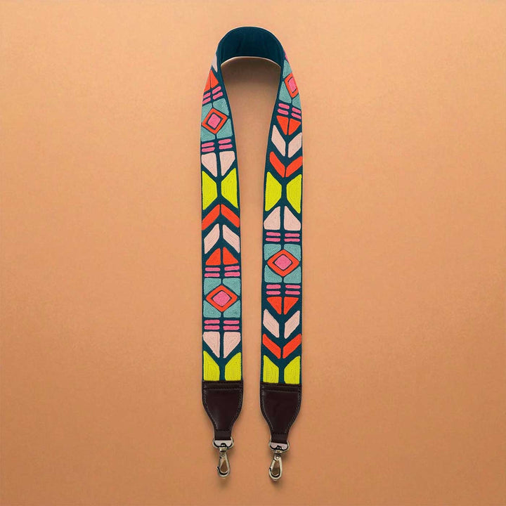 Handmade Teal Colorful Design Canvas Bag Strap