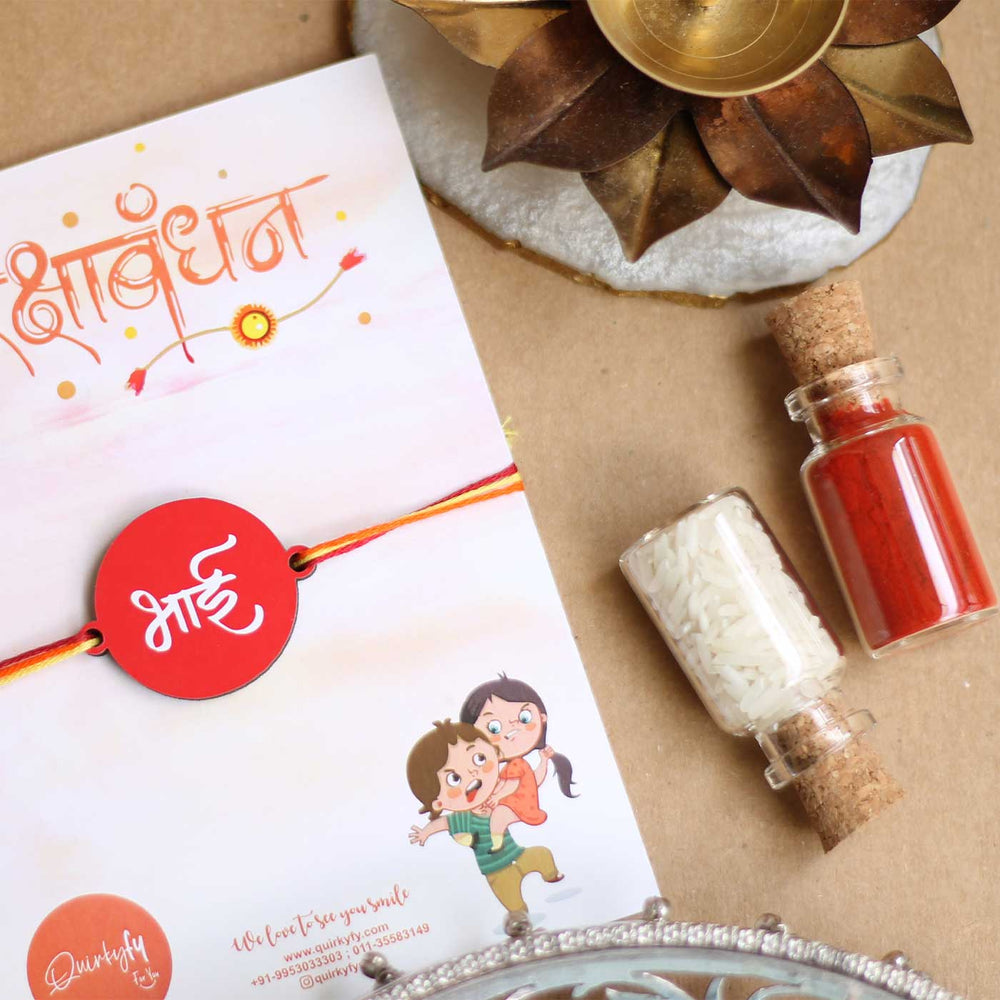 Handmade Bhai Magnet Wooden Rakhi With Roli Chawal For Brother - Styled Rakhi Set with Accessories