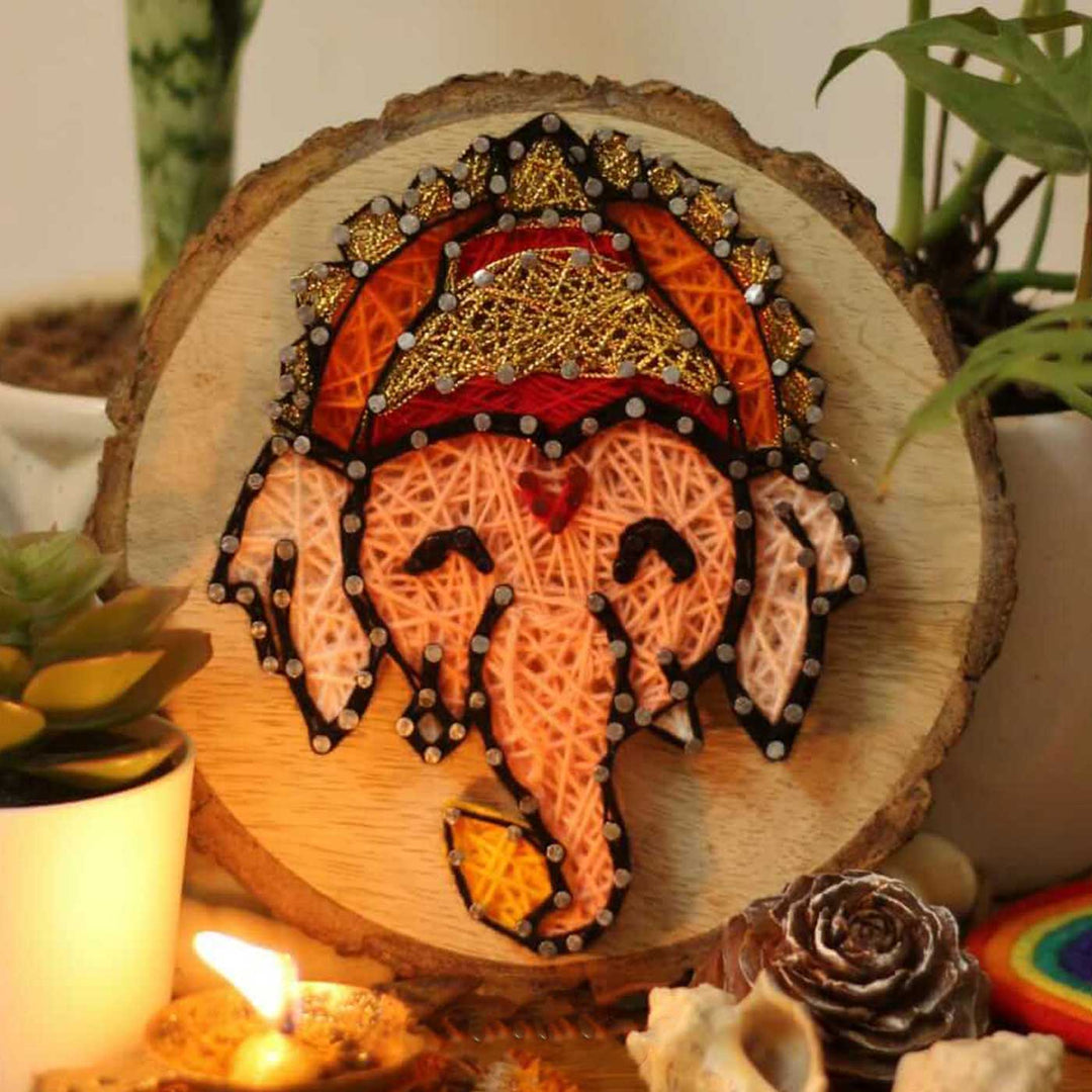 Handmade String Art Little Ganesh Design MDF Wood Decorative Plaque