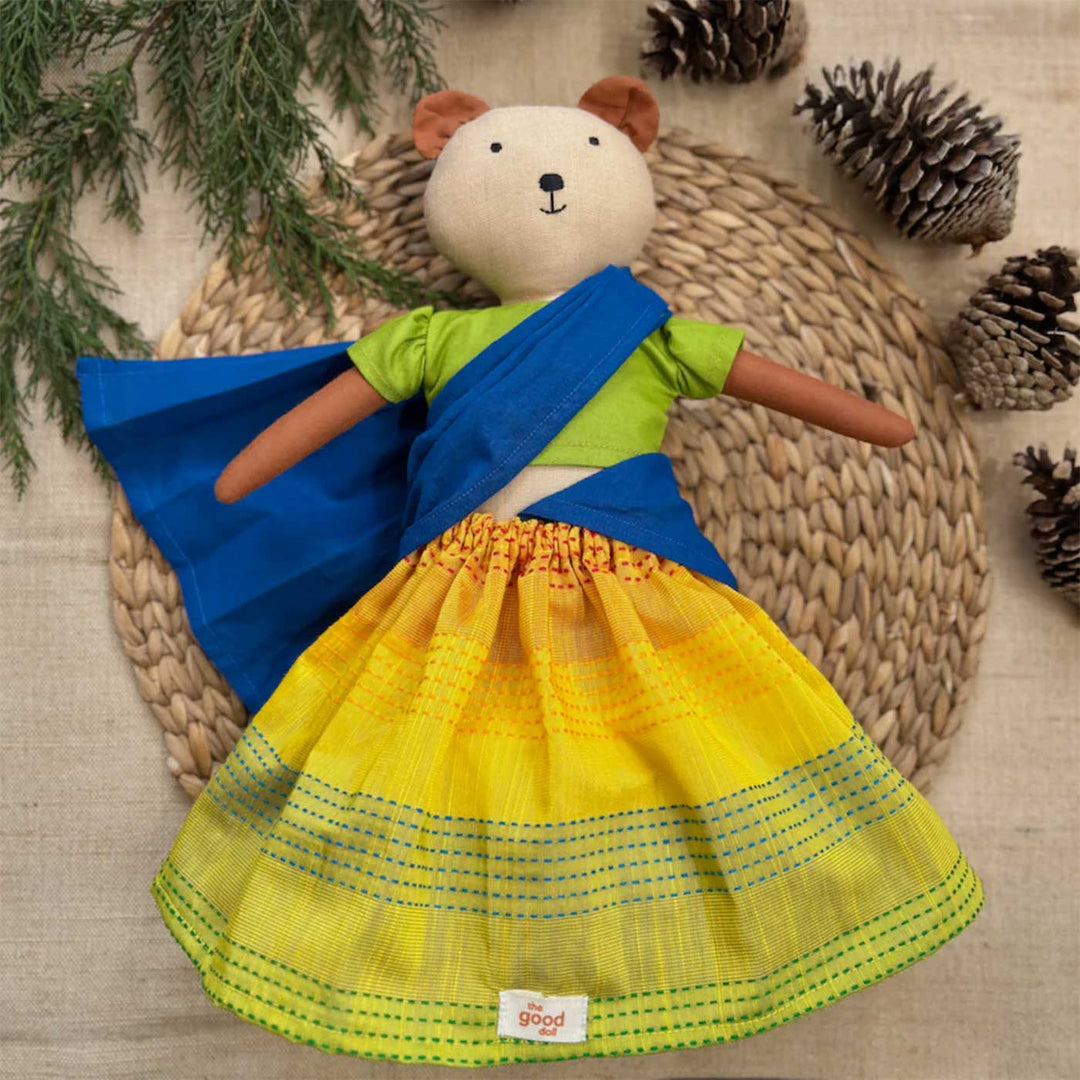 Nilah's (Bear Friend) Thenoli In Half Saree | Soft Hand-Stitched Sustainable Indian Play Doll