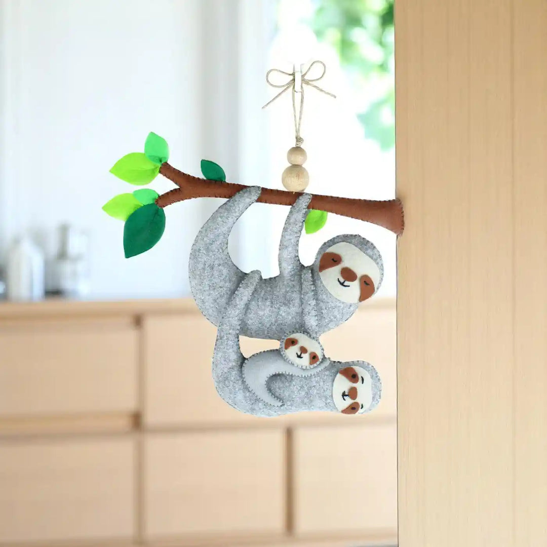 Handmade Sloth Family Felt Hanging For Kids