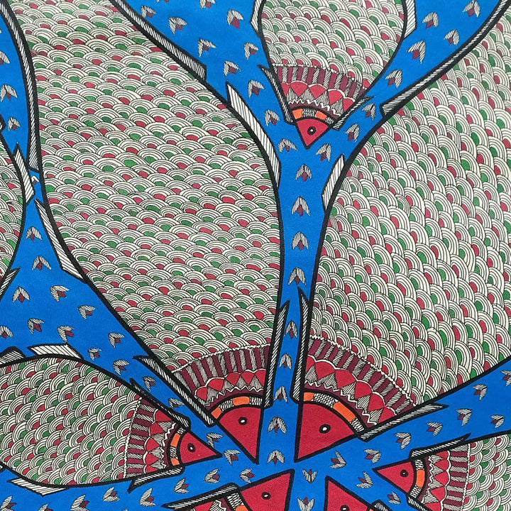 22 x 30 Inch | Family Of Fishes | Original Hand Painted Madhubani Painting | Natural Pigments On Paper